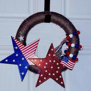 Handmade Wreath & 2 Gnomes 4th of July